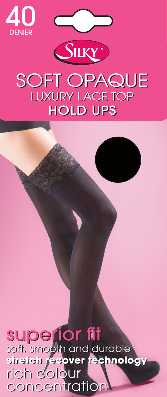 Silky Soft Opaque 40 Denier Lace Top Hold-ups Stockings