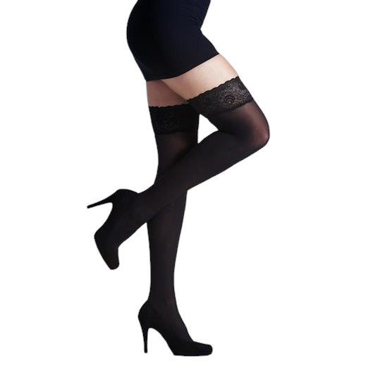 Luxurious 60 Denier Lace Top Hold Up Stockings Silver Legs Hosiery