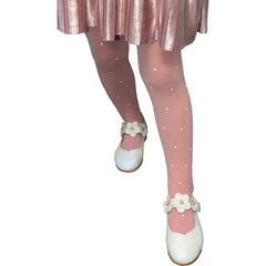 Girls Dotty Tights with Satin Bows On Heel (3 Age Sizes)