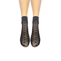 Spots & Hearts 15 Denier Anklets (5 Pair Assorted Pack in Black or Natural) Made In Italy