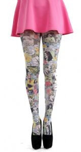 Comic Book Print Tights Available In 2 Colours (Made In Italy)