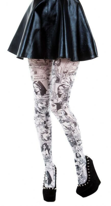 Comic Book Print Tights Available In 2 Colours (Made In Italy)