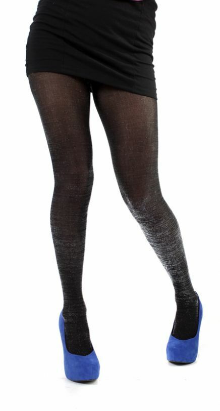 Lurex Sparkly Black Opaque Tights (One Size & XL) Made In italy