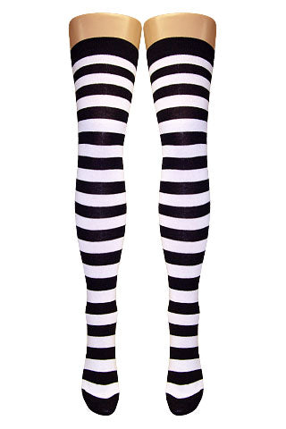 Black & White Stripe Over Knee Socks (Made In Italy)