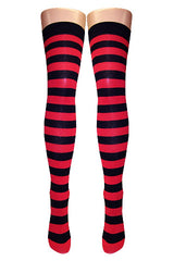 Calcetines por encima de la rodilla con rayas negras y rojas (fabricados en Italia)