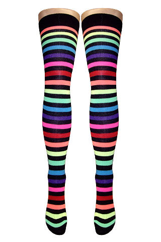 Rainbow With Black Stripes Over Knee Socks (Made In Italy)
