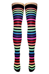 Calcetines por encima de la rodilla de arcoíris con rayas negras (hechos en Italia)