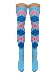 Graue Overknee-Socken mit Argyle-Muster (hergestellt in Italien)