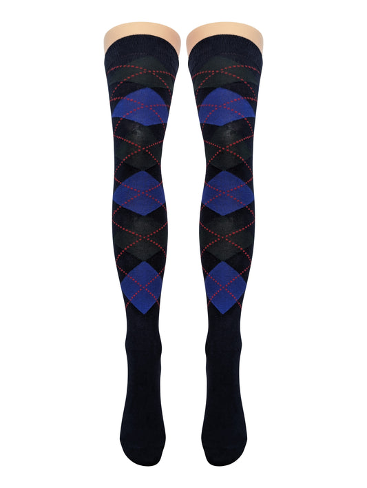 Graue Overknee-Socken mit Argyle-Muster (hergestellt in Italien)