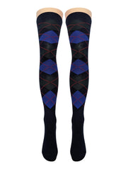 Graue Overknee-Socken mit Argyle-Muster (hergestellt in Italien)