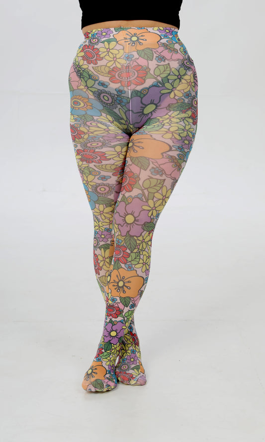 Retro Flower Power Printed Tights (2 Styles) Made In Italy