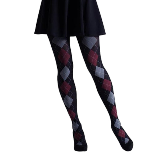 Red / Black / Grey Front Argyle Tights (Made In Italy)