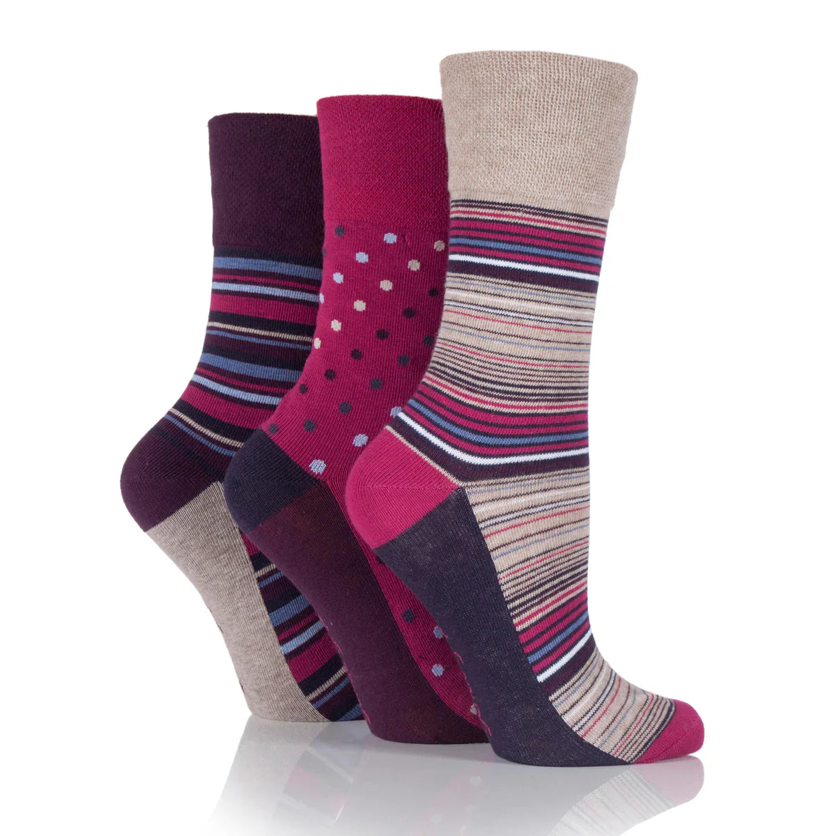 3 Paar Damen-Socken mit sanftem Griff (verschiedene Modelle), Größe 4–8