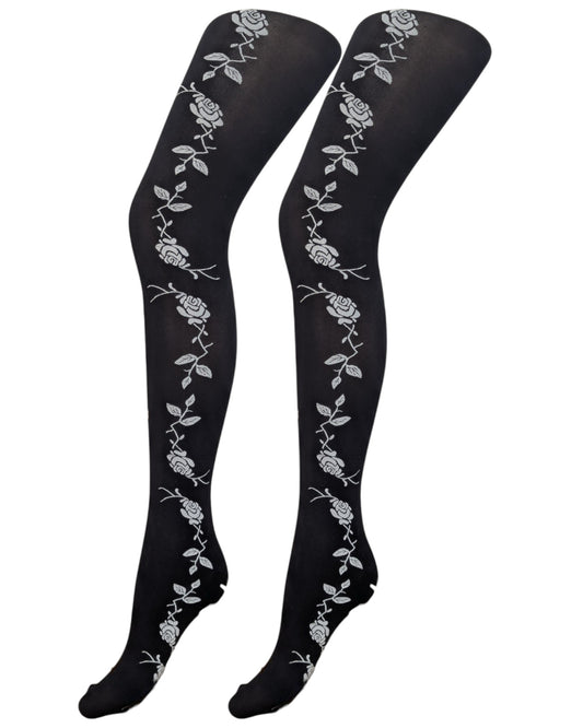 Trailing Trellis Floral Embossed Opaque Tights (Made In Italy)