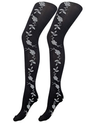 Trailing Trellis Floral Embossed Opaque Tights (Made In Italy)