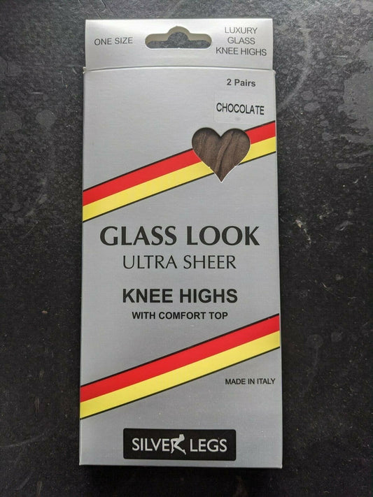 Silver Legs 2 Pair Pack Ultra Sheer Glass Translucent Knee Highs (Made In Italy)
