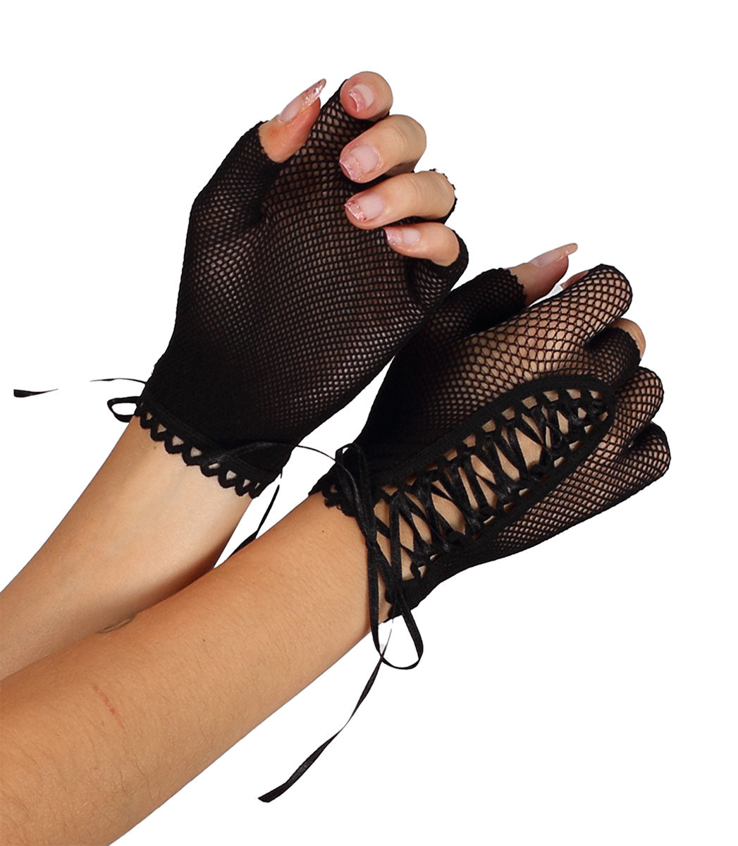 Fishnet Lace Up Gloves