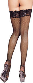 Fishnet Thigh High Lace Up Top Hold Ups